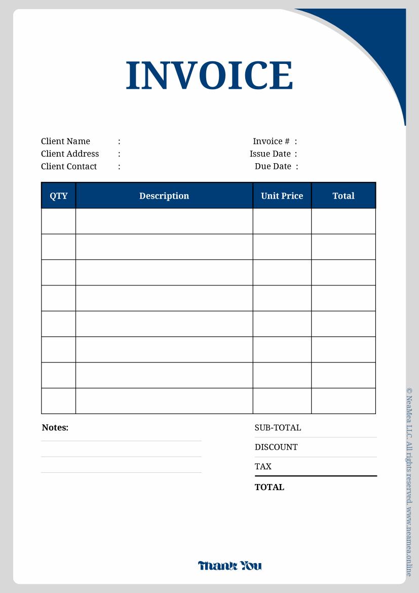 Preview of the Invoice Template printable PDF
