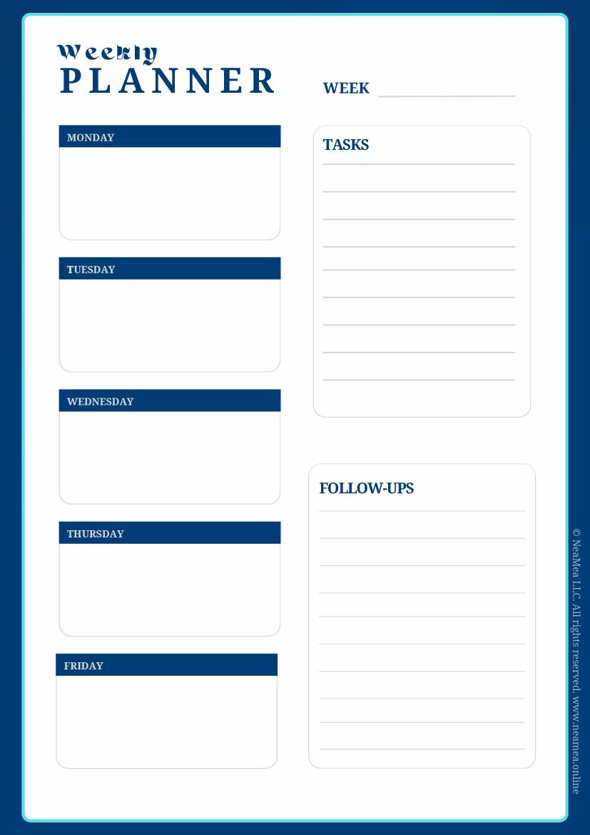 Preview of the Weekly Planner printable PDF