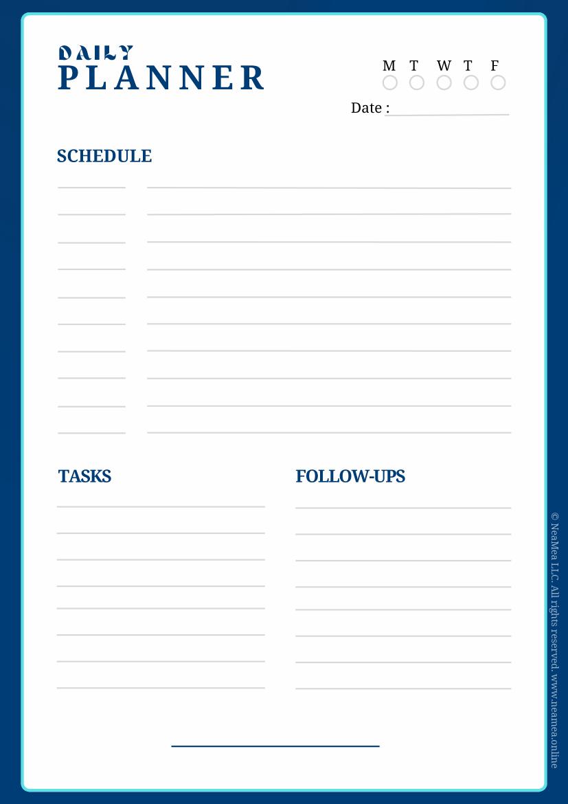 Preview of the Daily Planner printable PDF