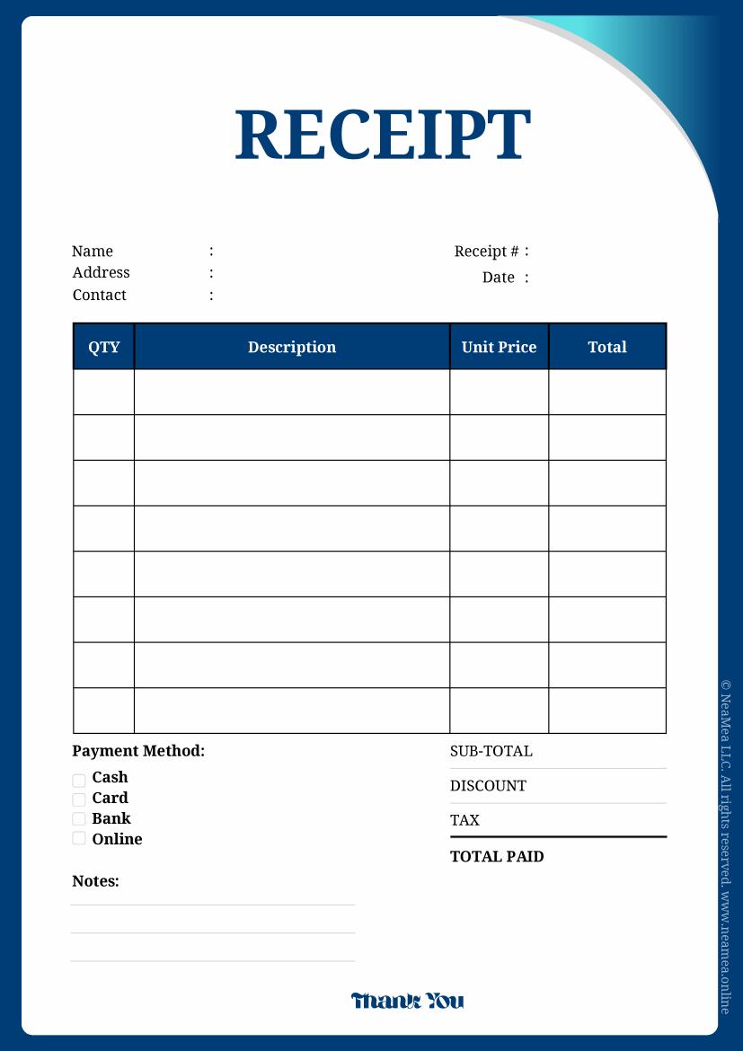 Preview of the Receipt Template printable PDF