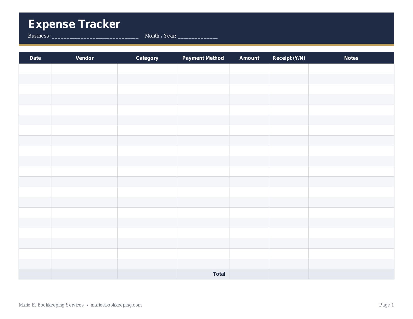 Preview of the Expense Tracker printable PDF